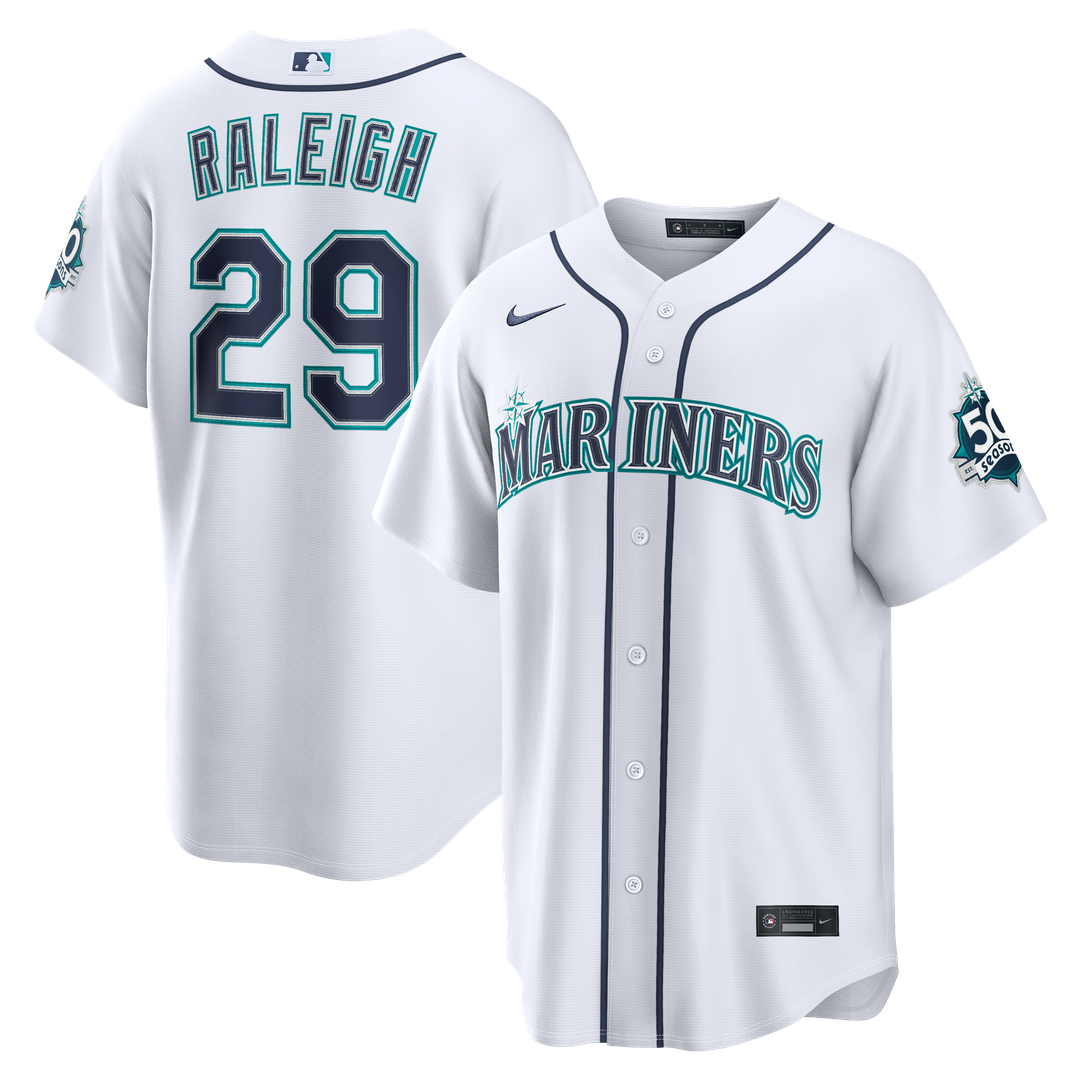 Cal Raleigh Seattle Mariners Nike  Road Stadium 50th Season Patch Jersey - Navy